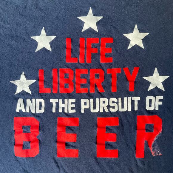 H Men’s Short Sleeve T-shirt size L, Blue, Life Liberty and The Pursuit Of Beer - Picture 5 of 7